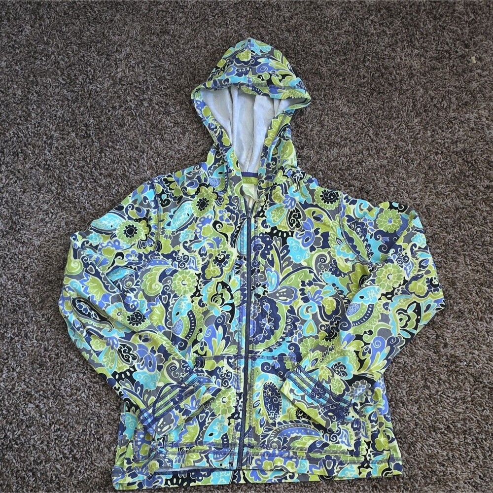 Sigrid Olsen Womens Paisley Zip-Up Hoodie Jacket Medium Green Stretch Pockets